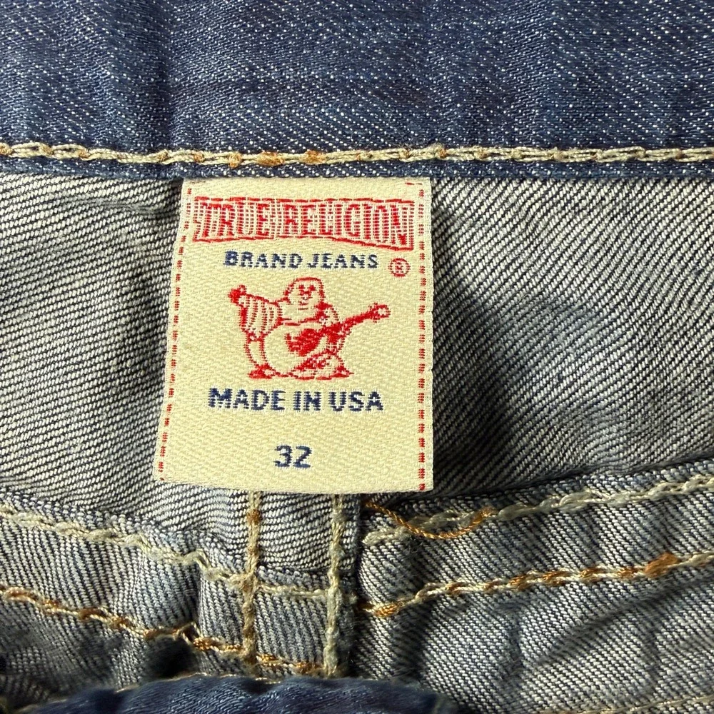 True Religion Mens 32x33 RICKY Flap Big T Straight Leg Jeans Dark‎ Wash USA Y2K